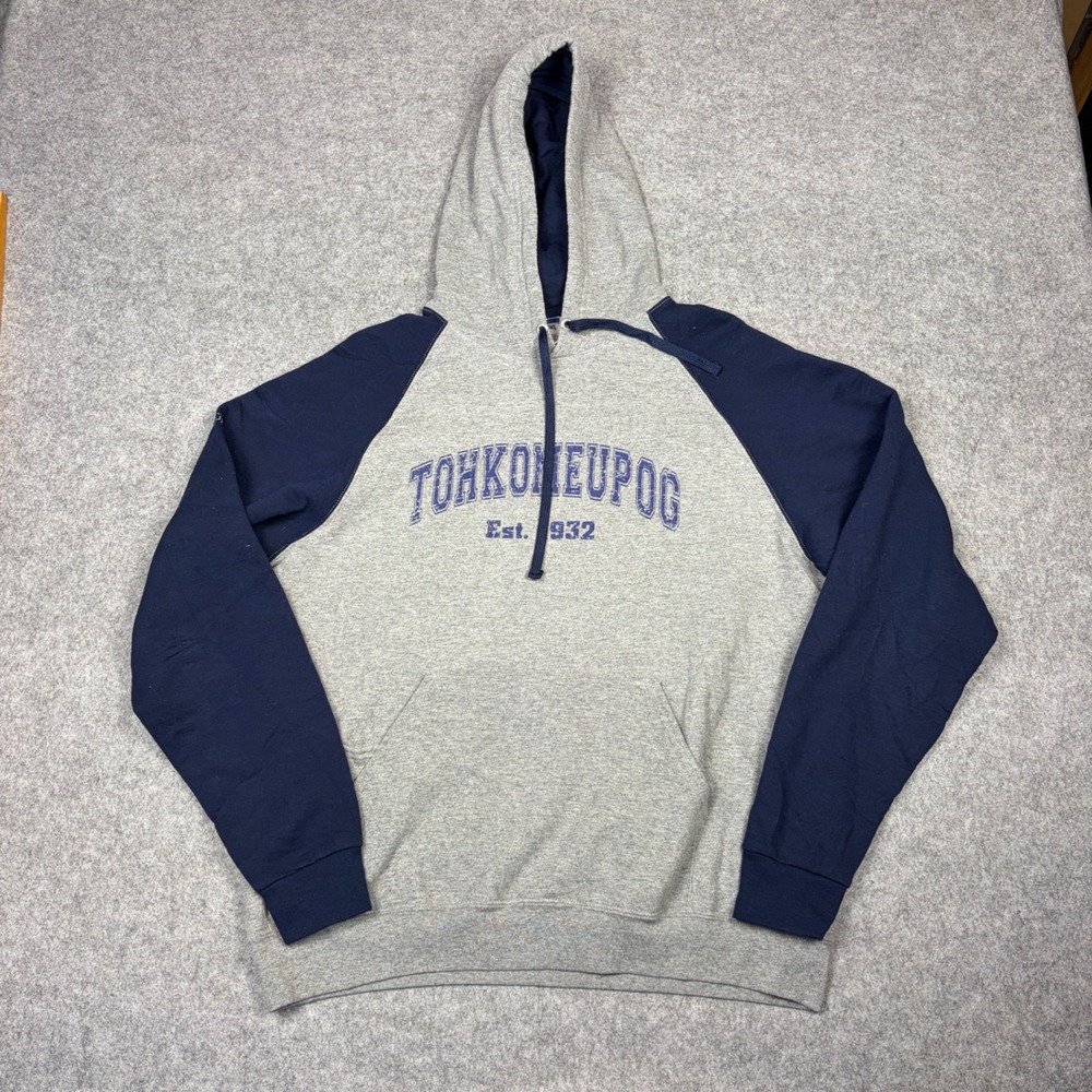Jerzees NuBlend Tohkomeupog Est 932 Hoodie Gray Navy Blue Raglan Mens Large